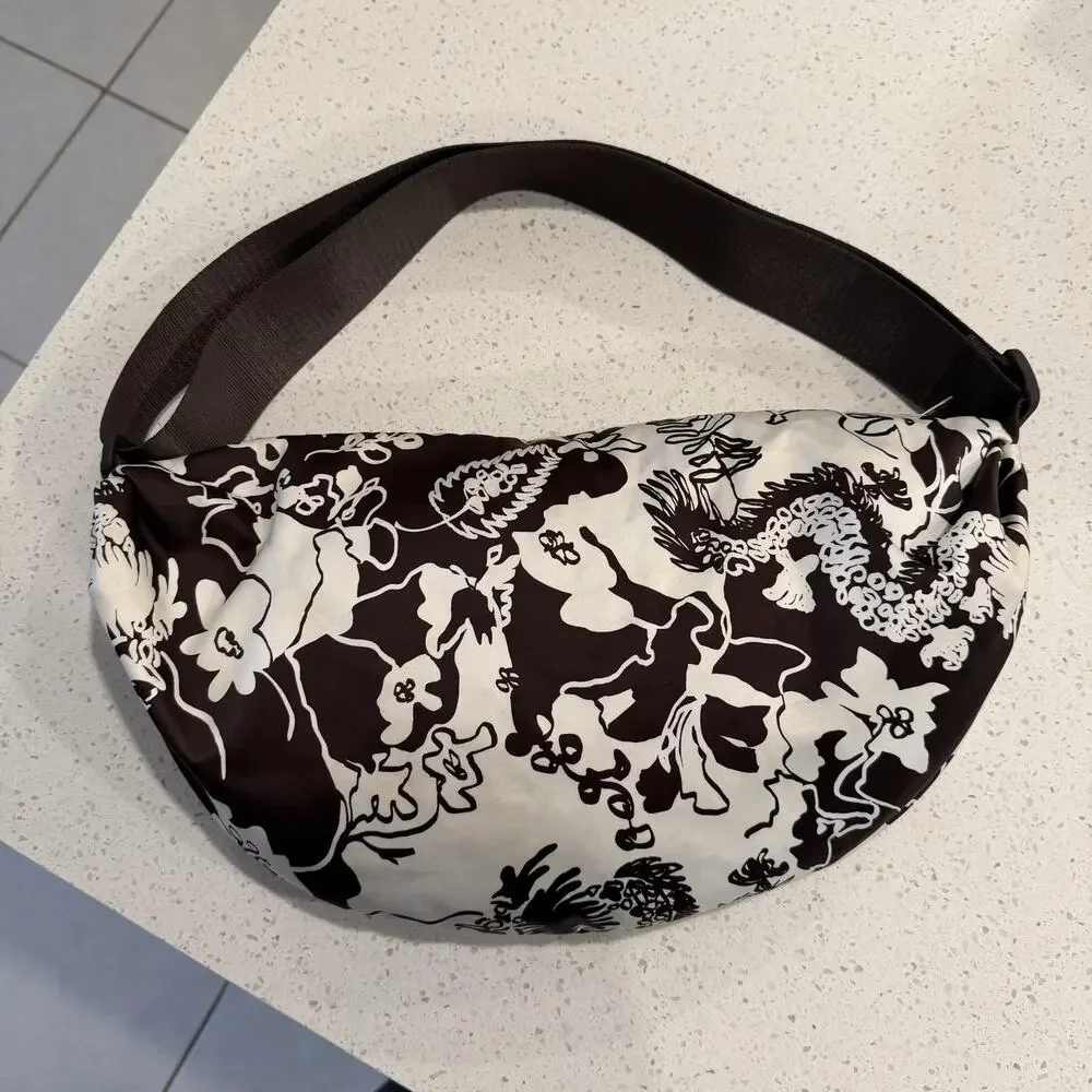 Cos Nylon Printed Padded Crossbody Shoulder Hobo Bag Brown Crescent Minimalist